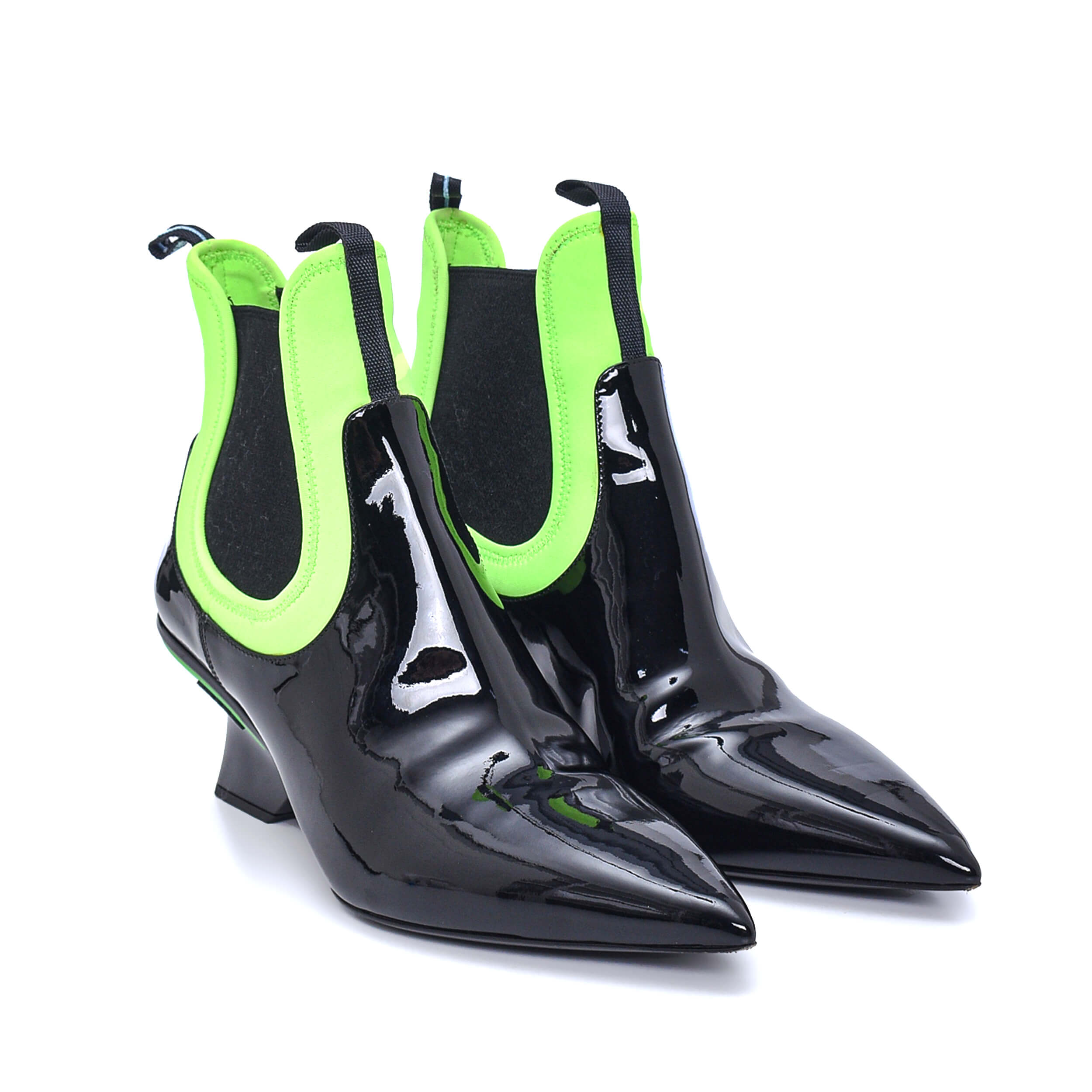 Prada - Black&Neon Green Patent Leather Bootie